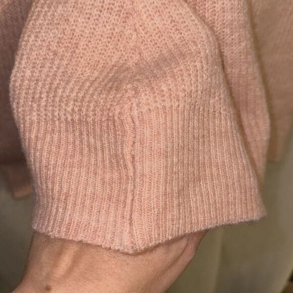 Nanette Lepore XS Blush Pink Puff Sleeve Fine Knit Mock Neck Pullover Sweater - Picture 7 of 12
